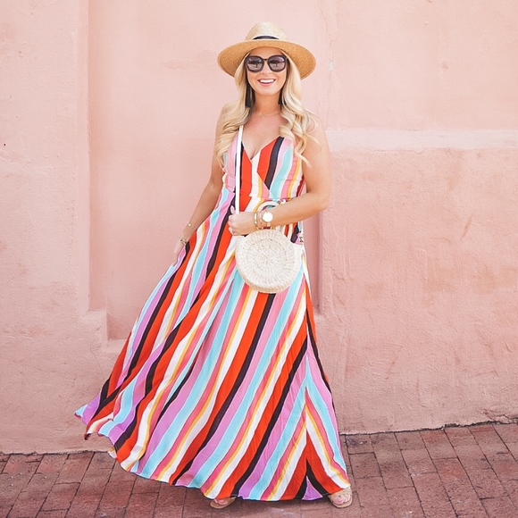 rainbow stripe wrap dress